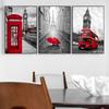 3 предмета Life Wall Art Лондон Красная телефонная будка Автобусный зонтик Печать на холсте Черно-белые фотографии города для дома Современное украшение Декор для гостиной 3 шт.