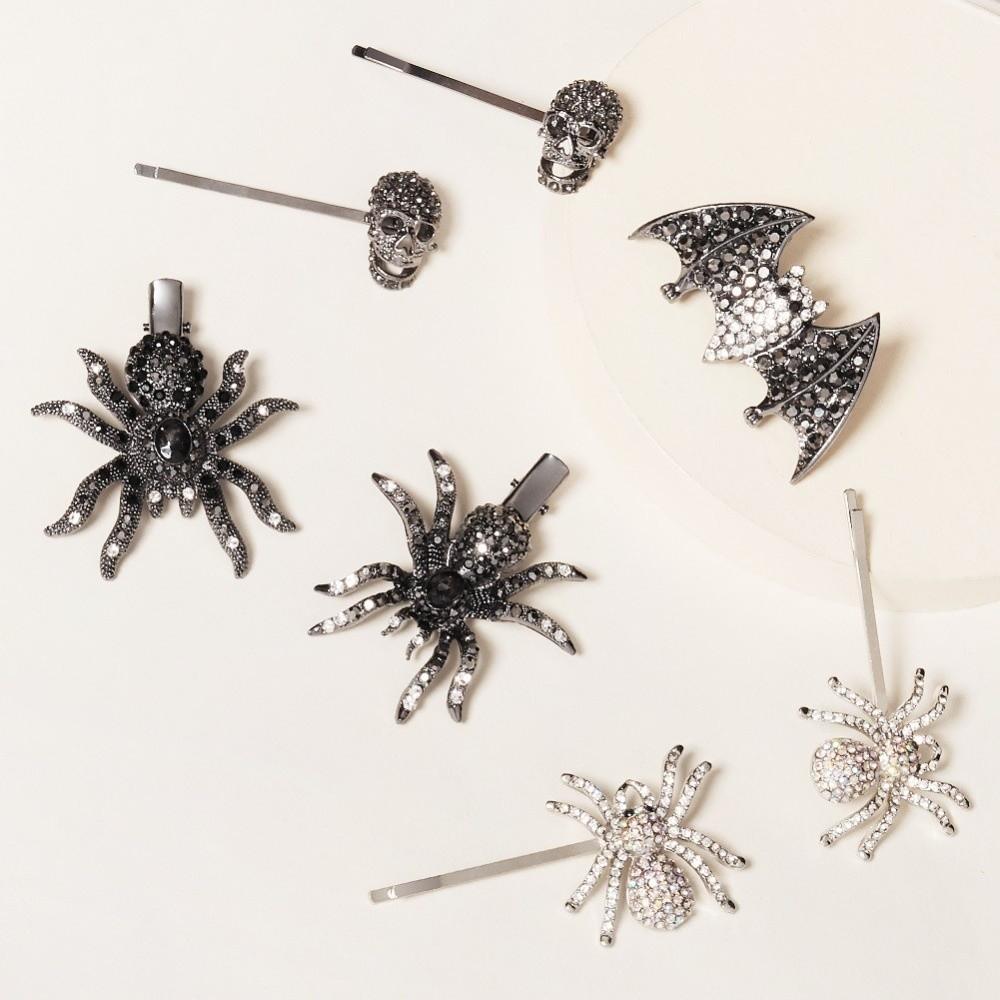 Black Spider Hair Clips Hair Pins Halloween Hair Clips Creative Rhinestone Barrettes Girls