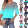 Women's Casual 3/4 Sleeve Top Summer V-neck Puffy Sleeve T-shirt Top