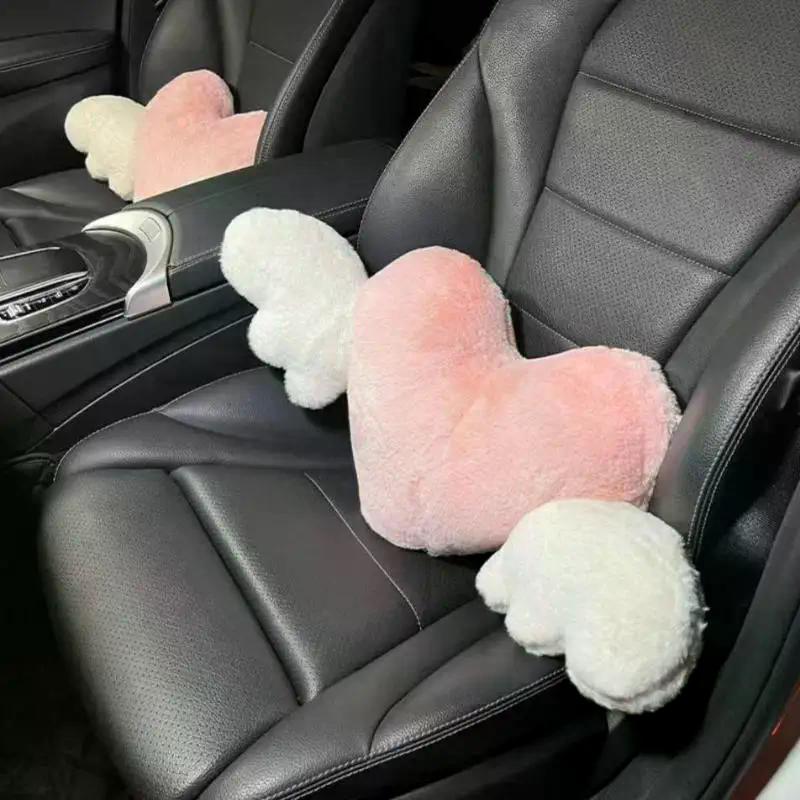 Lovely Pink Heart Angel Wing Car Neck Pillow Lumbar Pillow Soft Plush Comfortable Car Seat Cushion Car Seats Interior Decoration