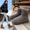 Серые короткие зимние ботинки женские новые зимние на толстой подошве с увеличением высоты с напуском утолщенные с длинным голенищем теплые снежные хлопковые ботинки