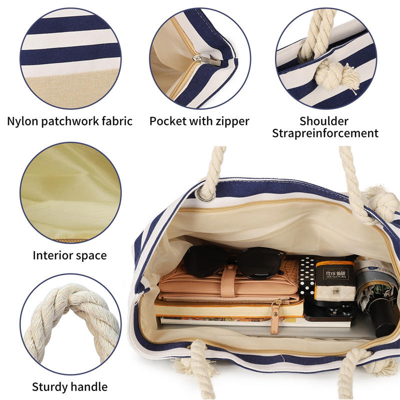 1Pcs Beach Bag For Women Large Canvas Beach Tote Bag Beach Bags Waterproof Sandproof Swim Pool Bag Travel Essentials