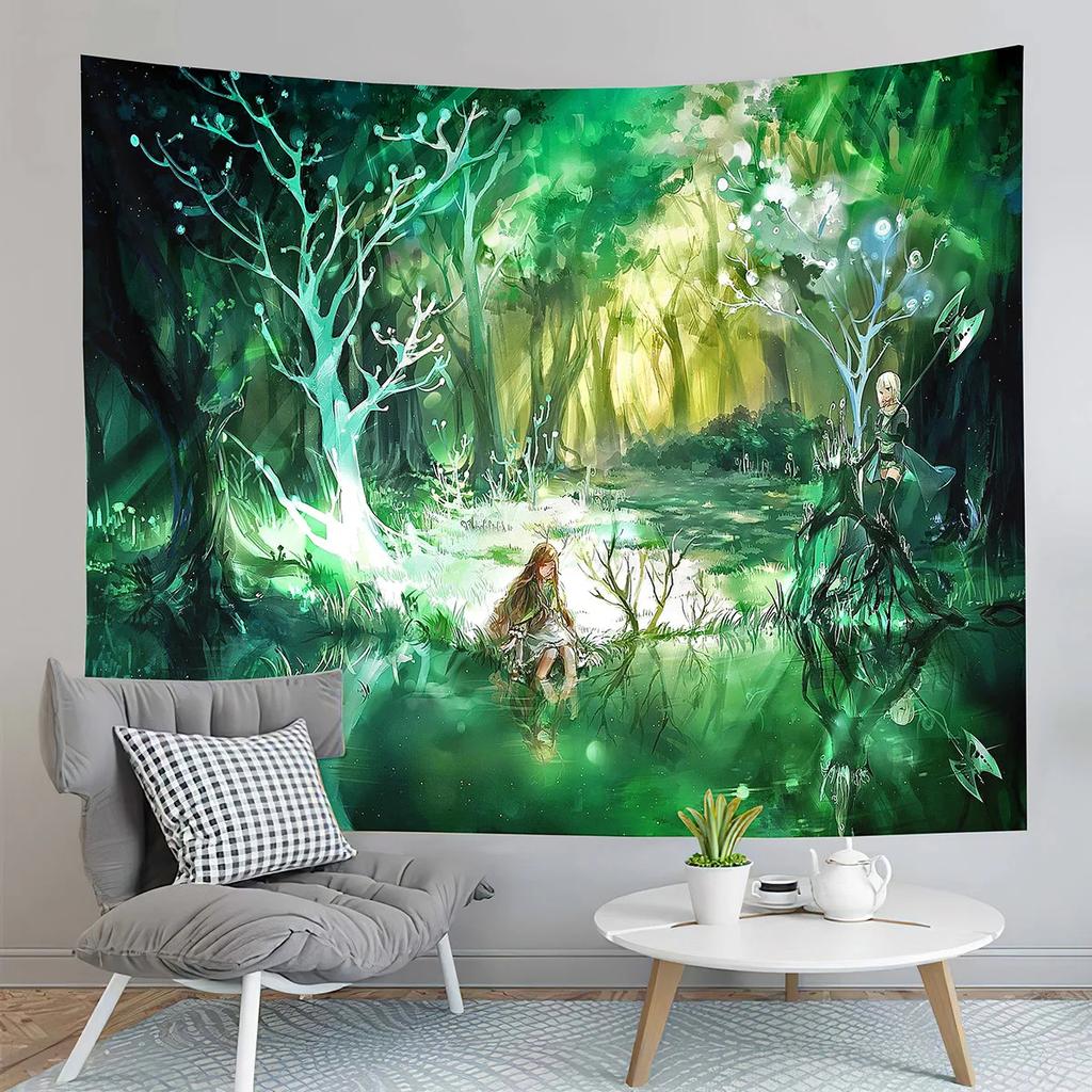Fairy Tale Forest Tapestry Full Moon Night Red Mushroom Living Room Bedroom Dormitory