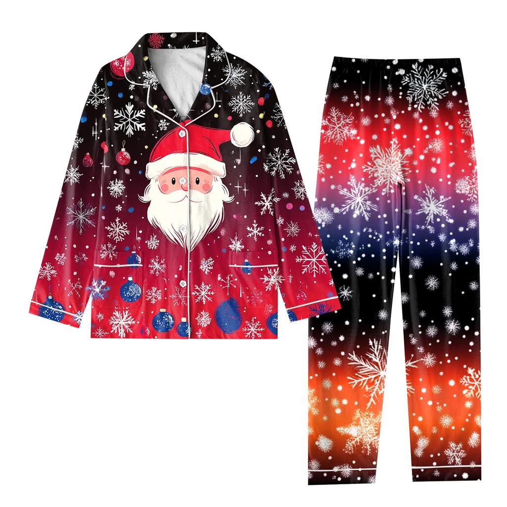 Детский рождественский костюм из 2 предметов с принтом, топ с длинными рукавами и застежкой на пуговицы, широкие брюки, комплект пижамы, домашний повседневный костюм