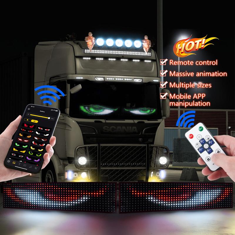 New APP Control LED Truck Car Devil Eye Light Scrolling Pixel Panel For Board Windshield Free Custom Text 12V 24V 120/150/200cm