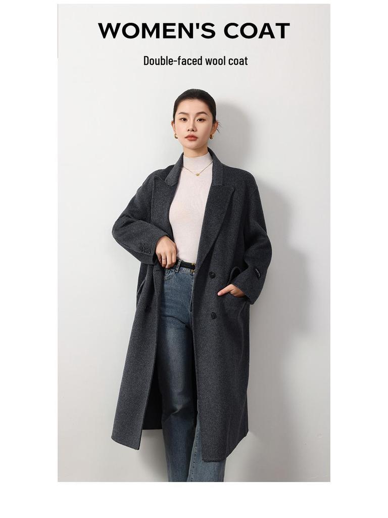 Women's Woolen Overcoat - Extra Long, Loose Fit, Double-Sided 100% Wool, Suit Collar for Autumn and Winter