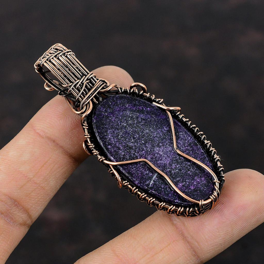 Подвеска из драгоценного камня пурпурит, медная проволочная обертка, подвеска ручной работы, медная подвеска, подвеска из пурпурита, проволочная обертка, подарки на годовщину