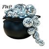 Spooky Party Supplies Halloween Disco Bubbling Witch Cauldron Kit, Kettle with 40 Balls 2 Ball Centerpiece Light Strings Spider Webs Fake 100 Adhesive