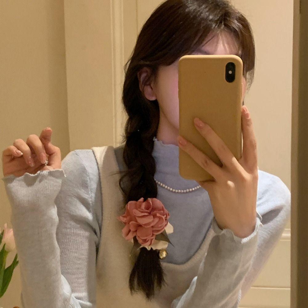 Милые резинки для волос с бусинами, розовая эластичная резинка для волос, винтажная цветочная резинка для волос, держатель для хвоста