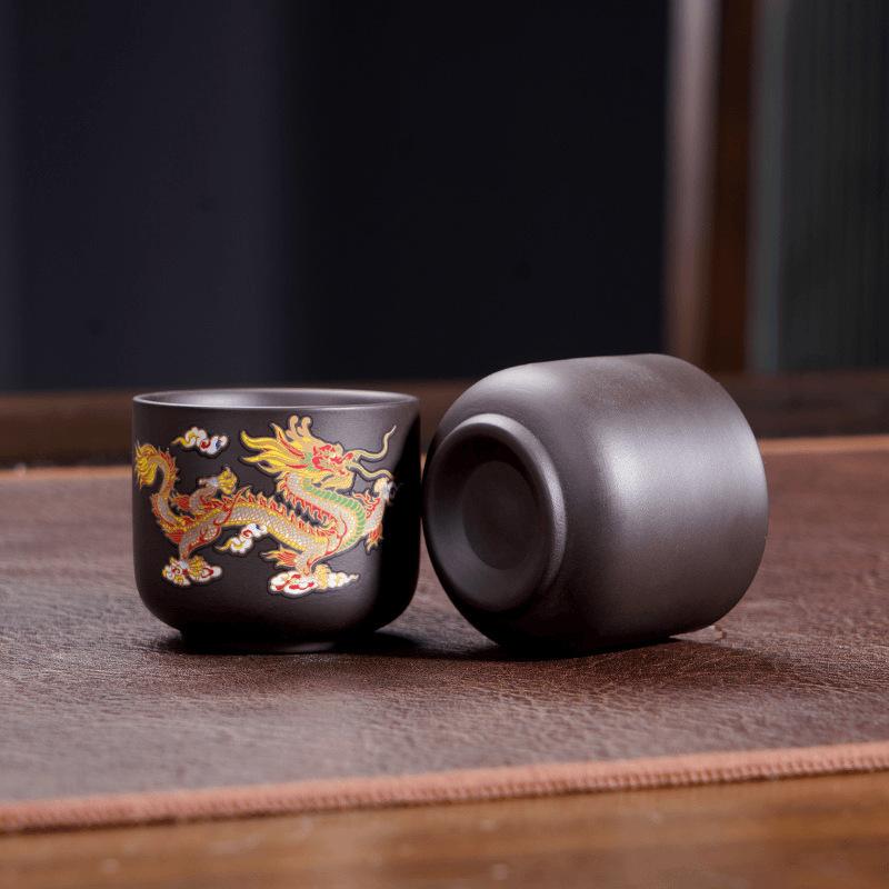 Меняющая цвет китайская чайная чашка винтажная ручной работы драконы фениксы фиолетовая глина кружка кунг-фу чай защита от ожогов кофейная чайная посуда