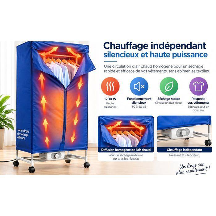 Séchoir à linge électrique - INNOVACASA - Étendoir chauffant 1200W - 2 niveaux 15 kg - Housse amovible, minuterie