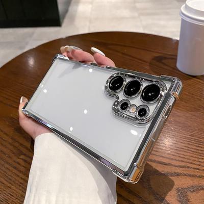Чехол для телефона Samsung Galaxy S24 S23 S22 Ultra Plus Note 20 Ultra с гальваническим покрытием и четырьмя углами, устойчивый к падениям