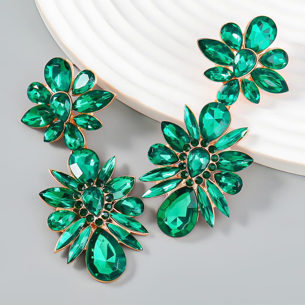 Crystal Flowers Dangle Geometric Earrings For Women Pendientes Bride Wedding Party Vintage Jewelry