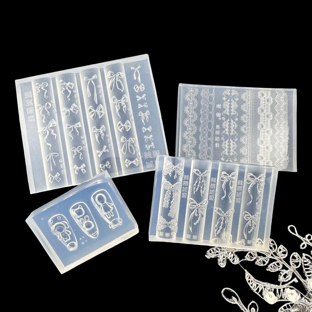 3D Силиконовая форма для ногтей с бантиком, Сладкий цветок, Сердце, Кружево, Прозрачные шаблоны для ногтей, Инструмент для дизайна маникюра, Декор для нейл-арта DIY