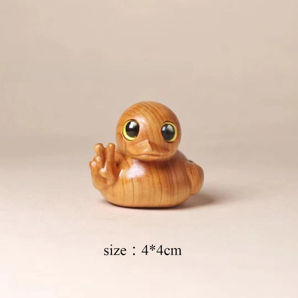 Забавная фигурка утки на палец ручной работы, деревянная статуэтка, мини-статуэтка утки, украшение для дома, офисного стола, сада, желтая утка