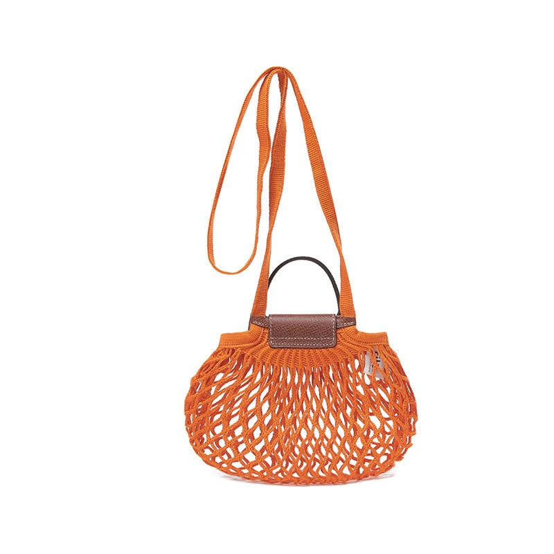 Longchamp Le Pliage Filet 17 Короткая ручка Полый замок Тканевая сумка через плечо Мини женские сумки Оранжевый 10139HVH217