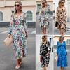 Women's Autumn Vacation Casual Printed V-neck Long-sleeved Dress