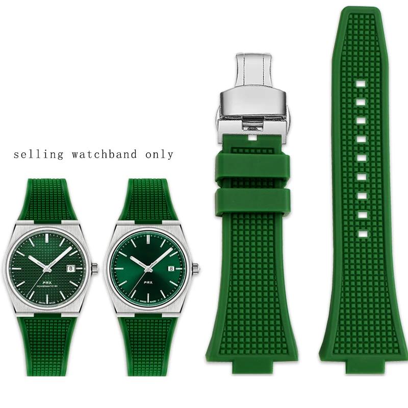 Raised Silicone Bracelet for TISSOT PRX Super Player T137.407/410 Series White Luminous Silicone Watch Strap for Men's Wristband