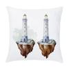 Cartoon Nautical Series Hot Air Balloon Lighthouse Print Pillow Cover Home Room Office Seat Living Room Sofa Cushion Cover