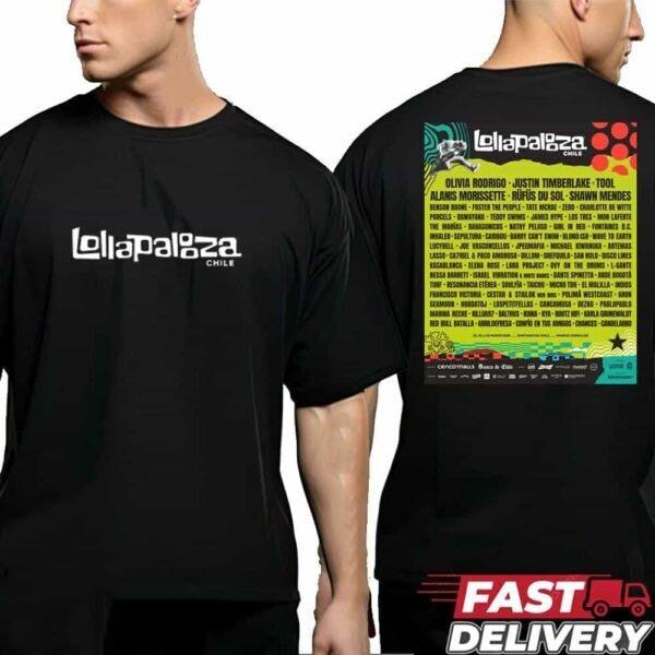 Lollapalooza 2026 In Chile Full Line Up Unisex Two Sides Tee Shirt Size S-4XL