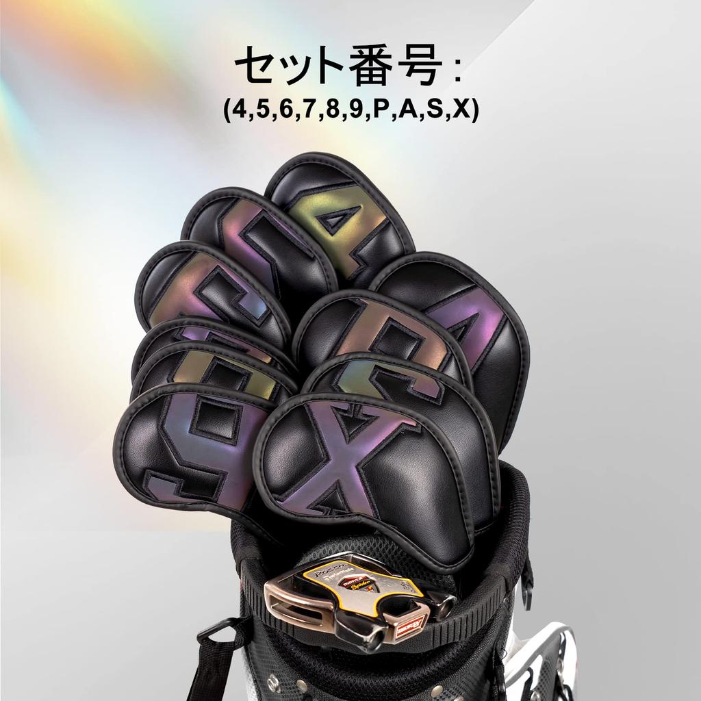 Set of 10 Golf Iron Magnetic Wedge and Club Headcovers with Gradient Numbers and Black Synthetic Leather Covers, Covers, (4-9, P, A, S, X)