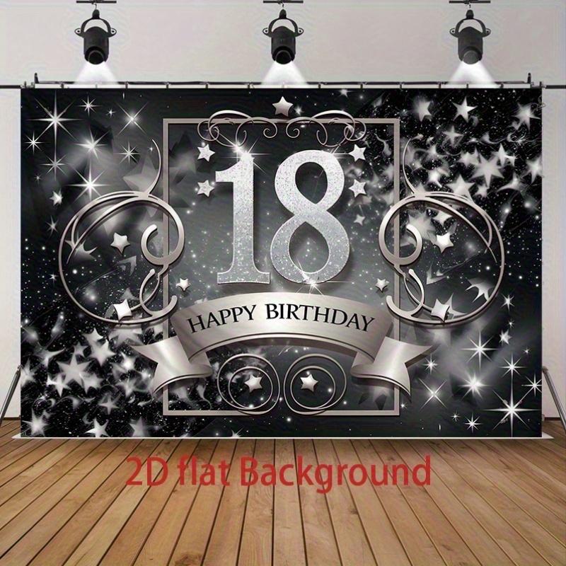 Black Golden 18th Birthday Party Banner, Glitter Number 18 Polyester Backdrop for Home