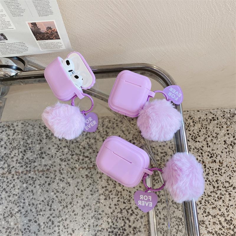 Simple furball heart case suitable for AirPods 1st Gen 2nd Gen 1st Gen Pro 1 Apple Bluetooth earphone case for women
