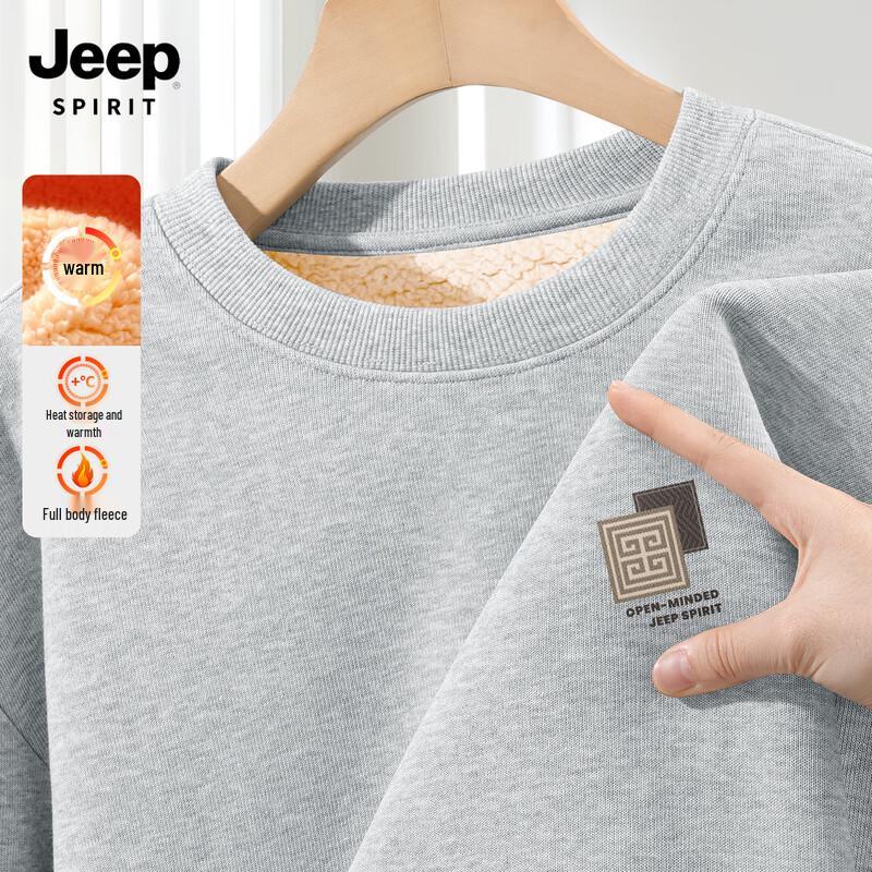 JEEP SPIRIT Men's 2025 Autumn/Winter Fleece Lined Crewneck Sweatshirt