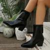 Women's Pointed Toe Chunky Heel Martin Ankle Boots, Slim Fit Mid-Calf Short Boots, Plus Size Fall Winter Shoes