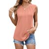 Летняя новая плиссированная однотонная повседневная футболка без рукавов с круглым вырезом для женщин
