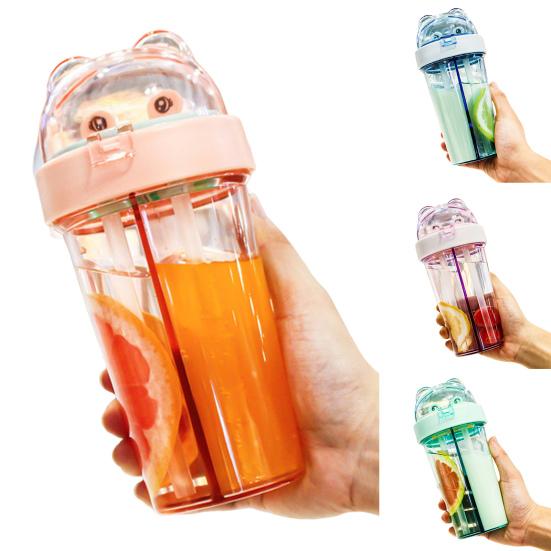 420ML Double Drinking Cup Separate Cup Mouth Dustproof Lid Leak-proof Heat Resistant Double Straws Drinking Bottle School Accessory