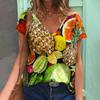 Футболка с 3D-принтом тропических растений и фруктов, летняя женская футболка с V-образным вырезом, уличная женская одежда