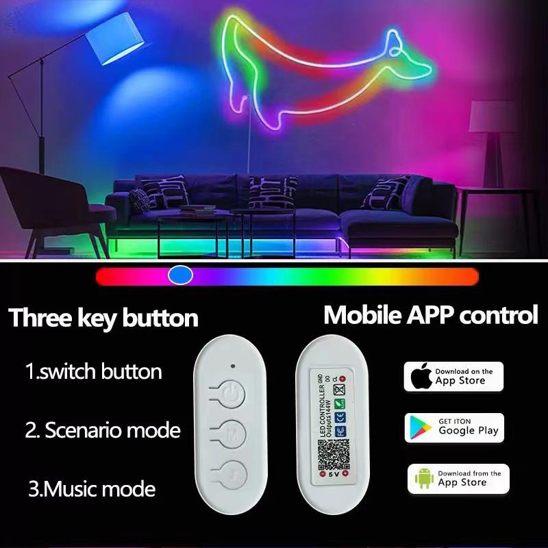 Led Neon Rope Lights App/Remote,Flexible IP68 Outdoor RGB Light Waterproof,Music Sync Gaming Strip Lamp for Bedroom Indoor