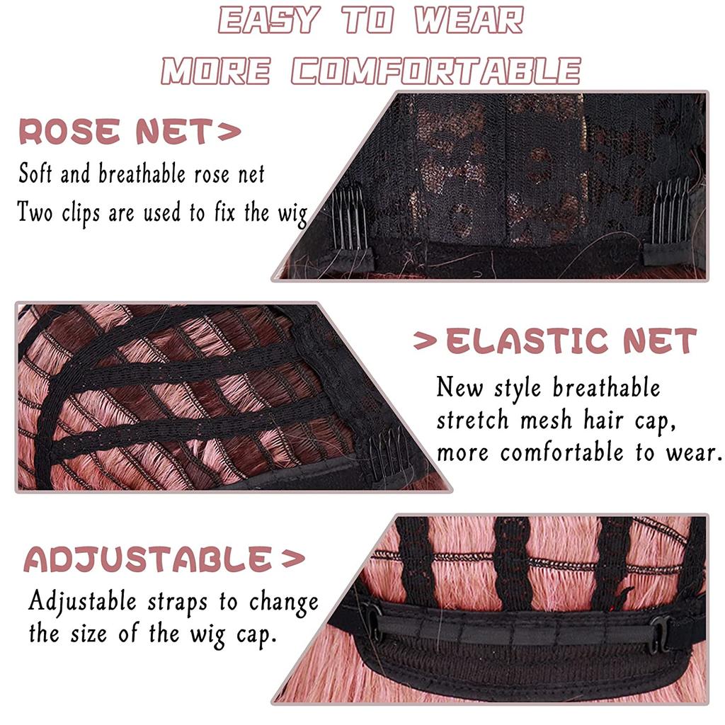 MISSQUEEN Длинный розовый парик с челкой, длинный волнистый парик, розовые парики с эффектом омбре для женщин, термостойкие синтетические женские парики для косплея для повседневного использования (Омбре Розовый)