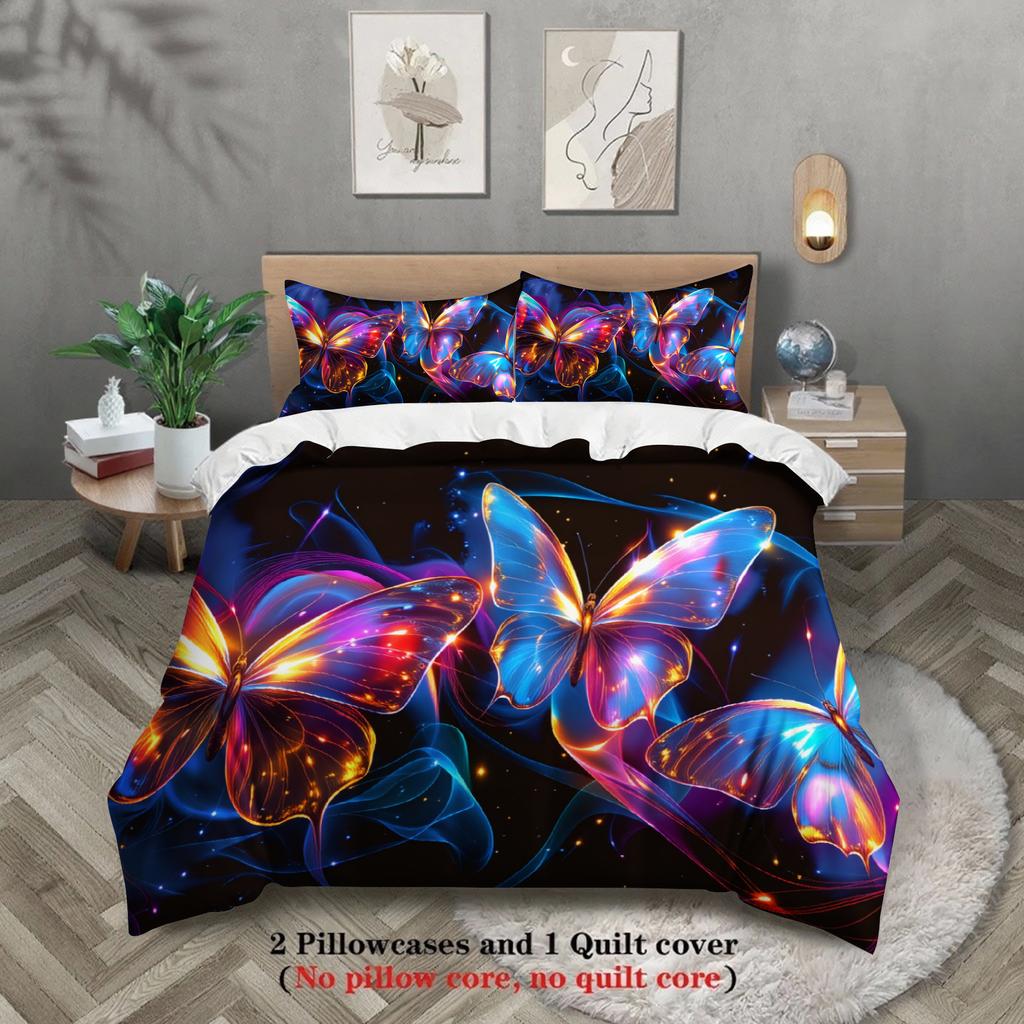 3pcs Butterfly Bedding Sets 3D Printed Colorful Butterflies Duvet Cover Sets With Pillowcases No Filling Dramatic Vivid Visual