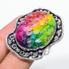 Natural Rainbow Solar Quartz Gemstone 925 Sterling Silver Ring Size 10 O1M76