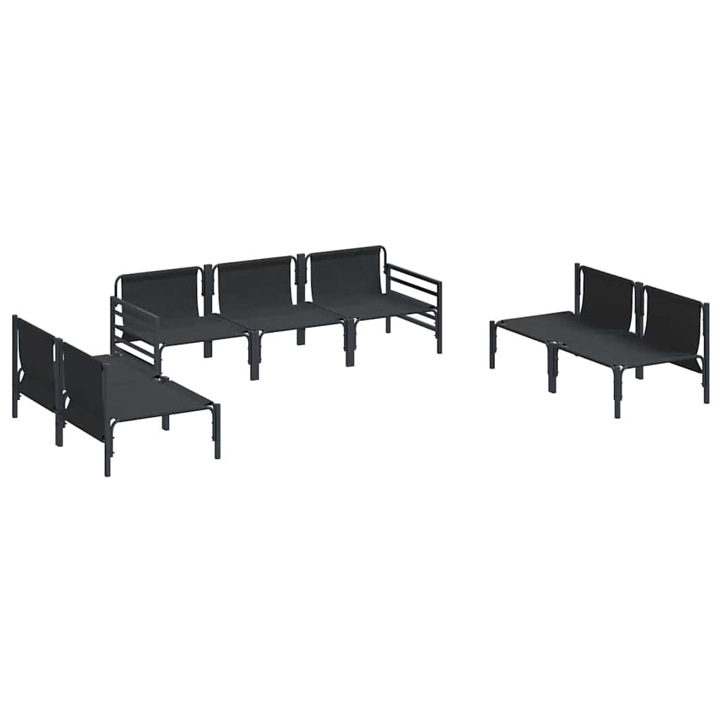 7 Piece Black Steel Garden Sofa Set with Cushions