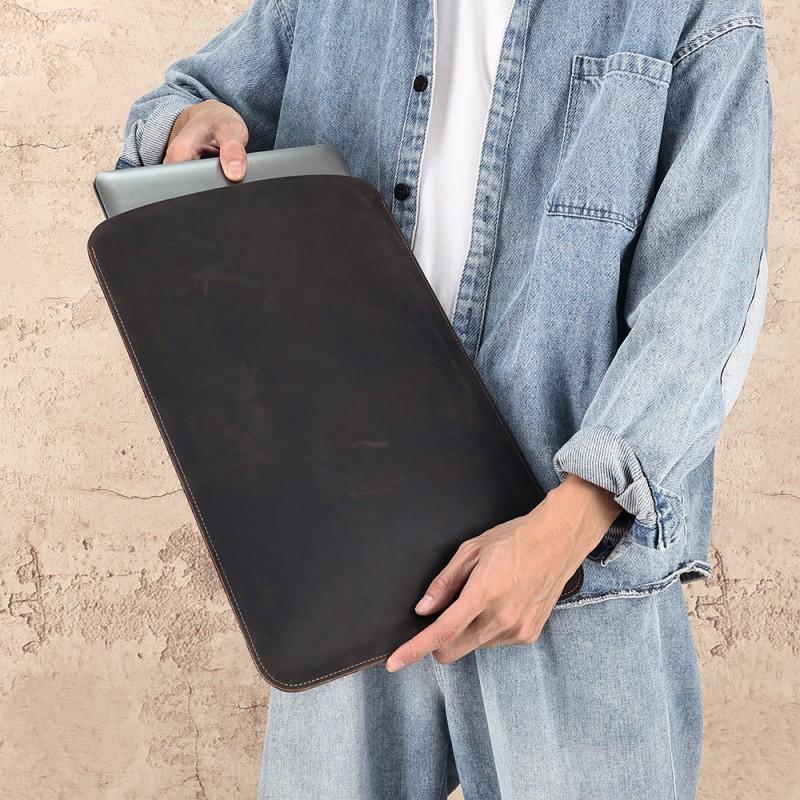 Натуральная кожаная сумка-чехол для ноутбука 14 дюймов MacBook IPad Pro Городской минимализм Внутренний чехол с отделкой Crazy Horse