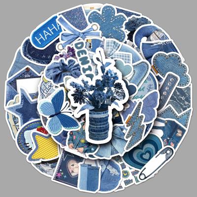 Синие наклейки в джинсовом стиле (50 листов) – Свежее, Водонепроницаемое и DIY Украшение для Ноутбуков и Блокнотов