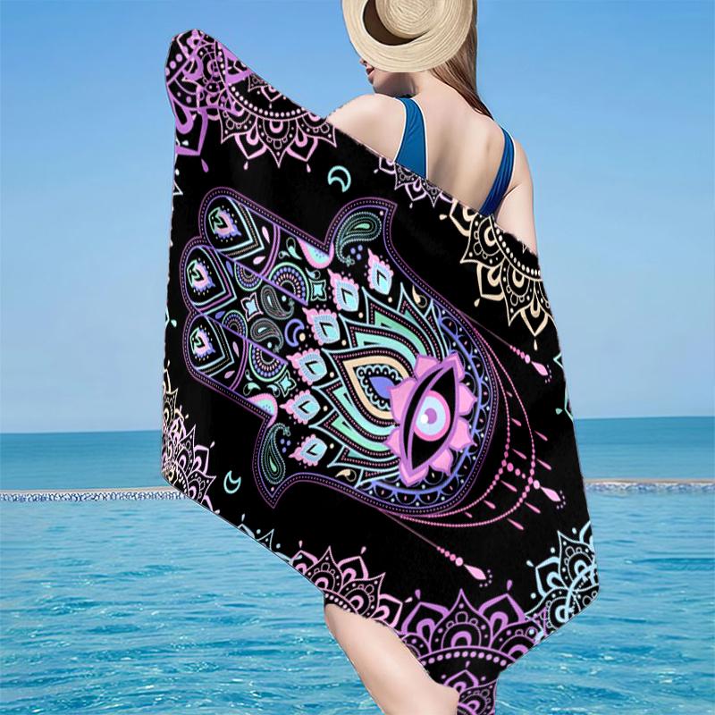 Colorful Hamsa Mandala Pattern Beach Towel, Super Soft Microfiber, Gift for Her/Him, Birthday, for Pool, Beach, Travel, Home Decor Fan gifts