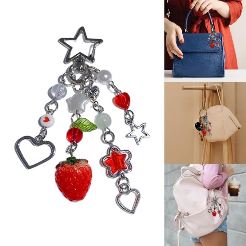 Multi Color Phone Lanyard Strawberry Pendant Wrist Strap Detachable Phone Chains Keyring Portable Accessory for Women