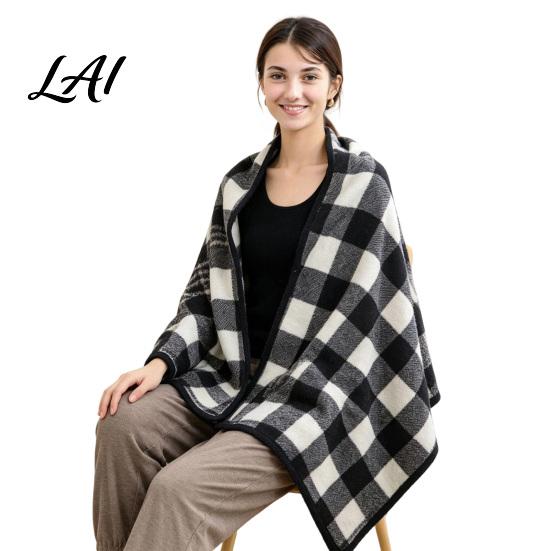 Air Conditioning Cold Protection Fleece Shawl Blanket with Buttons Thick Reversible Plaid Wearable Wrap Warm Winter Wrap for Kids Lap Throw