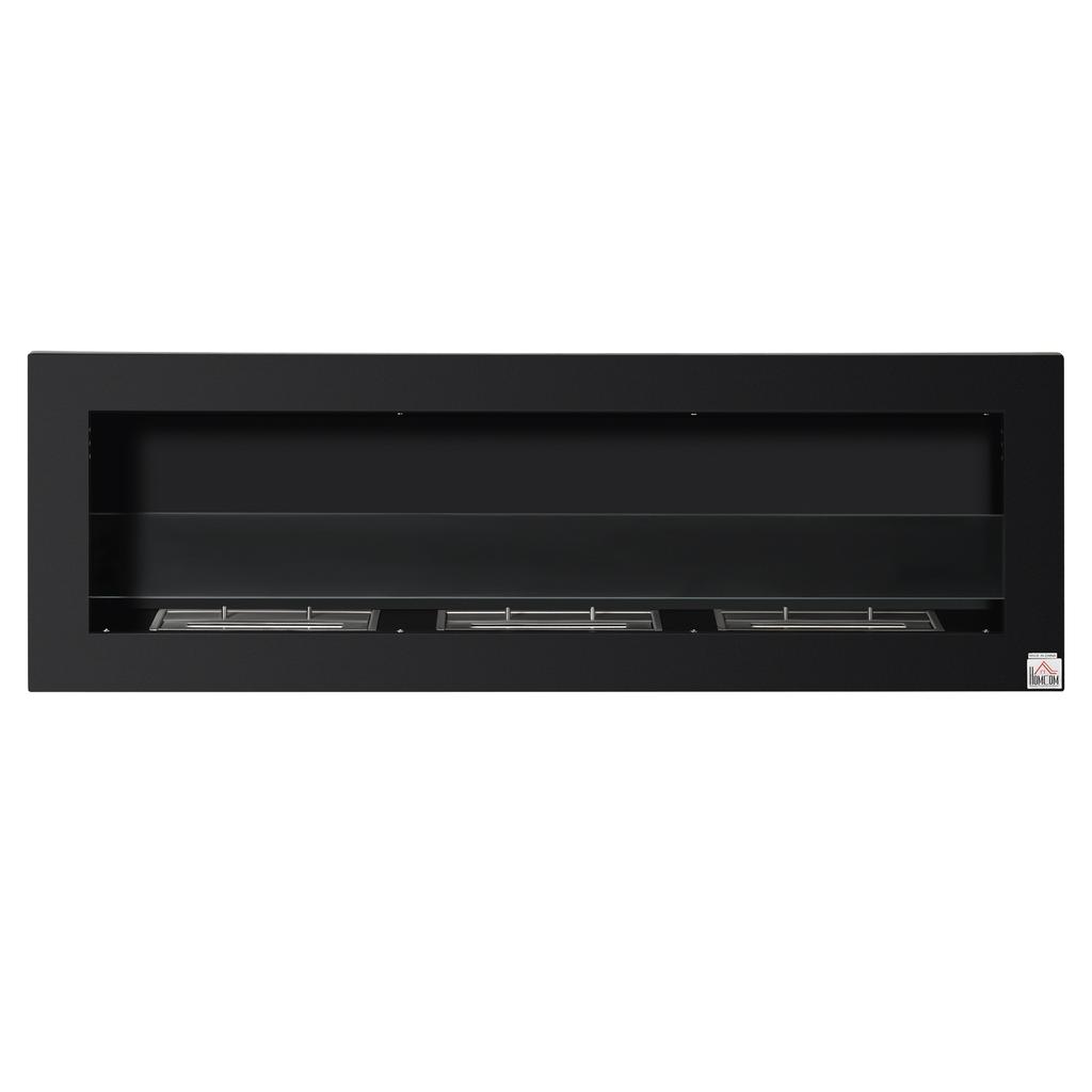 Ethanol Fireplace Bio-Ethanol Burner 3 Burner Boxes 1L 3 Hr. Burn Time 2000W No Smoke Wall-Mounted Steel Tempered Glass Black 120 x 15 x 40 cm