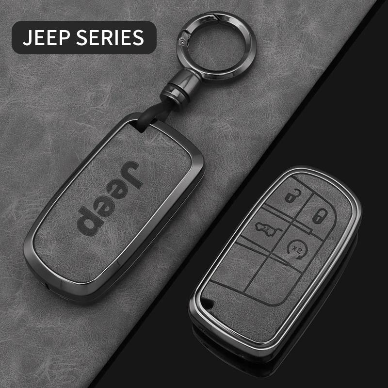 For Jeep Zinc Alloy Leather Car Key Case Cover Shell For Jeep Renegade Wrangler Patriot Grand Cherokee WK2 KL Compass Liberty