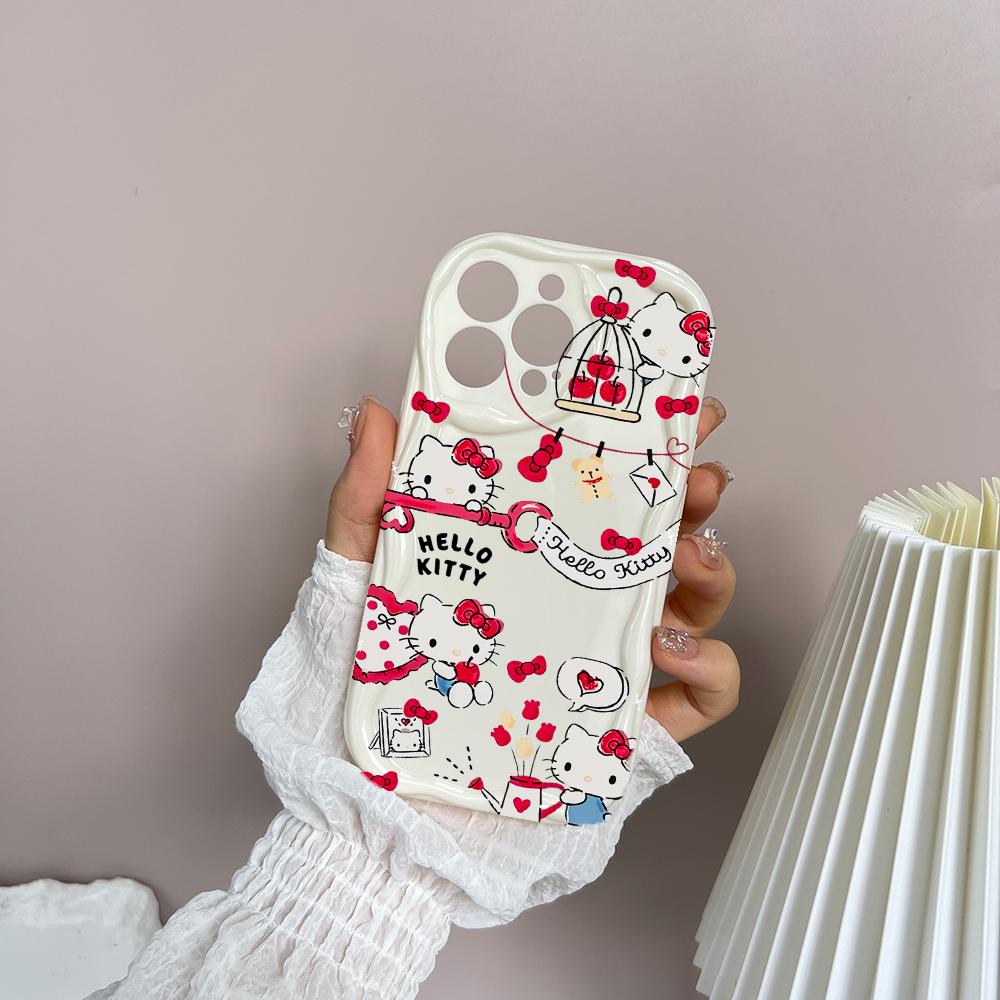 Чехол для iPhone 17 16 15 Pro Max 17 Air 14 13 12 Pro Max 11 16e 15 Plus 13 mini XR Sanrio Hello Kitty Браслет-бантик Чехол для телефона
