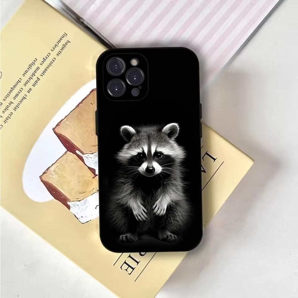 Милый чехол для телефона с енотами из холста Для iPhone 16,15,14,13,12,11,Pro,X,XS,Max,XR,Plus,Mini Мягкий черный чехол