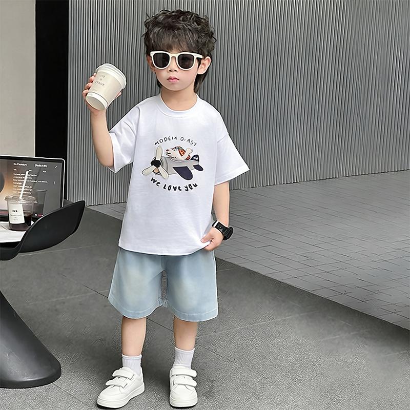 Boys' Summer Set 2026 New Style Children's Stylish Cartoon Short Sleeve Two piece Set Boys' Baby Casual Clothes Trendy