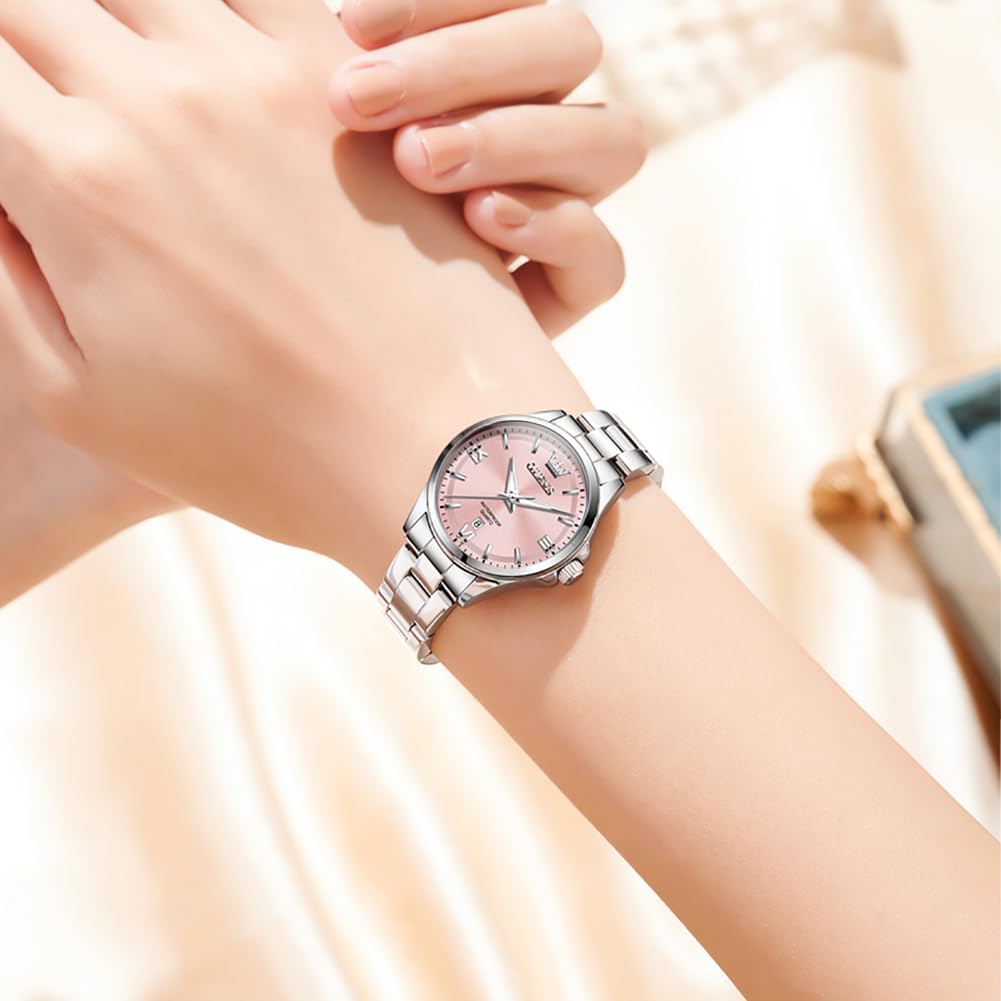 OLEVS Quartz Stainless Pink PINK Women's Watch, Cute, Lightweight, Steel, Waterproof, Luminous, Gift, -