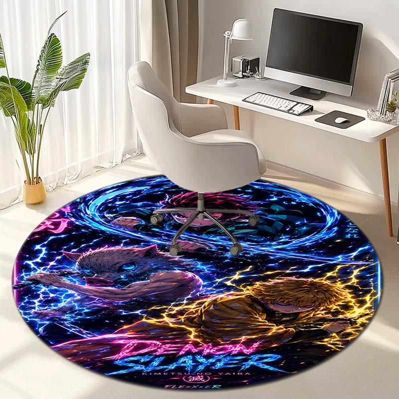 Classic Japanese-style cartoon Demon Slayer round rug, home soft decorative anti-slip yoga mat and chair mat, outdoor floor mat carpet K35