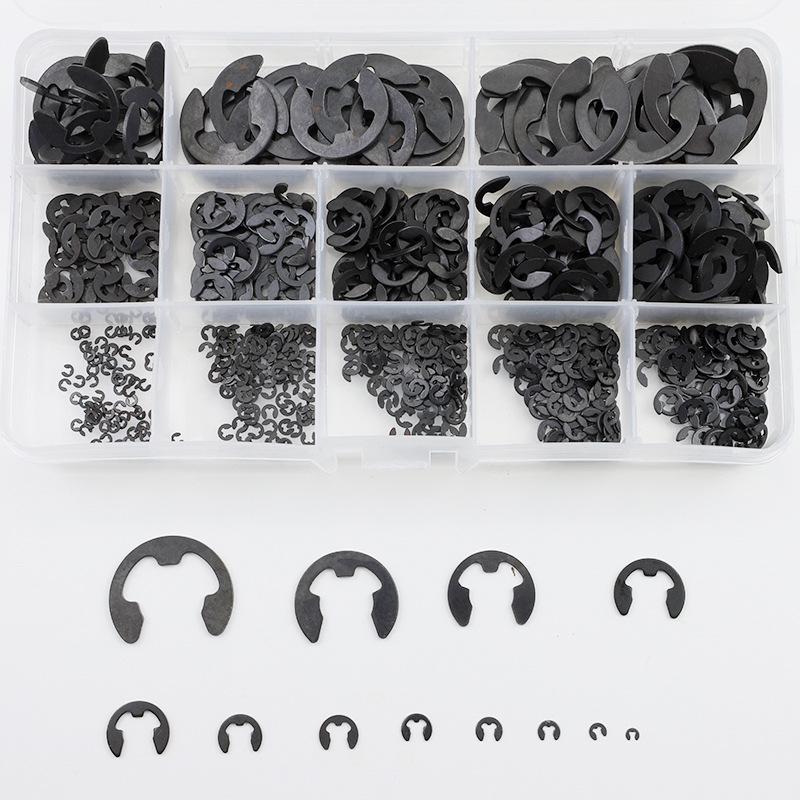 Комплект стопорных колец E-Type из черной углеродистой стали - смешанные стопорные кольца
